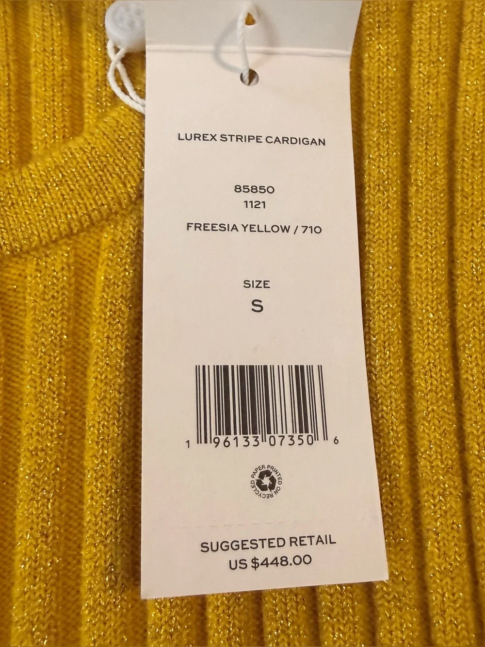 Tory Burch Lurex Stripe Cardigan Merino‎ Wool Blend Metallic Size S NWT $448
